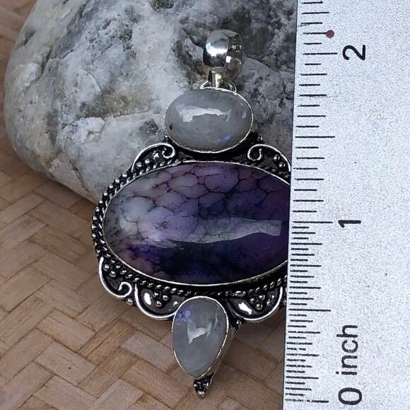 925 Sterling Purple Dendrite & Moonstone Pendant - Picture 4 of 5